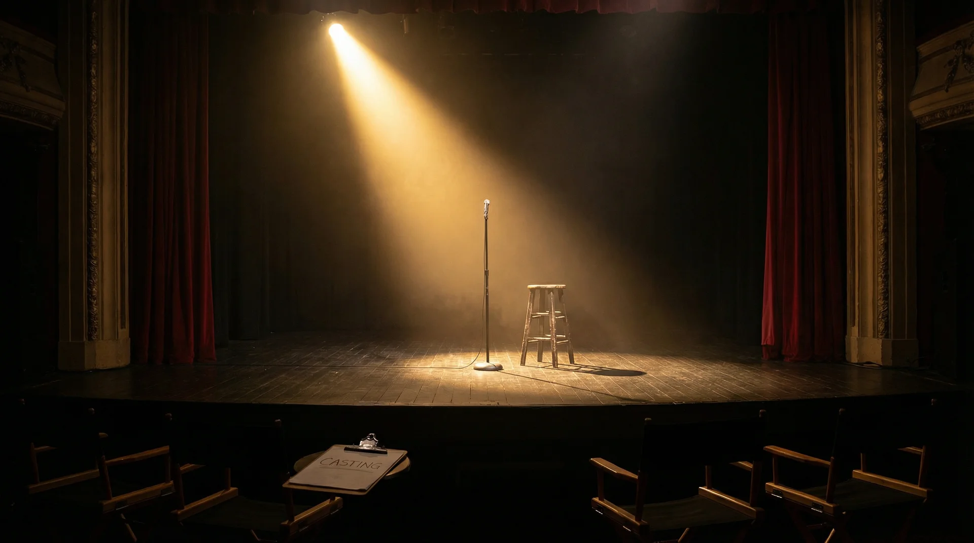 俄罗斯美女 选角现场，聚光灯下的空舞台等待演员登场